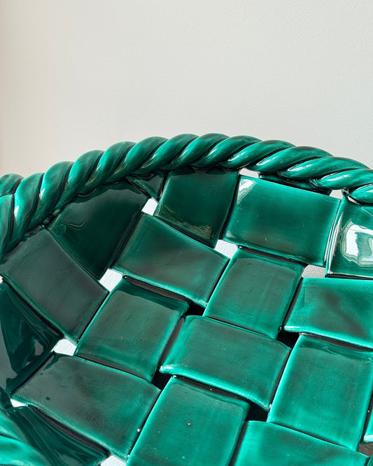 Large Vallauris Emerald Green Ceramic Woven Bowl - Club Sourced