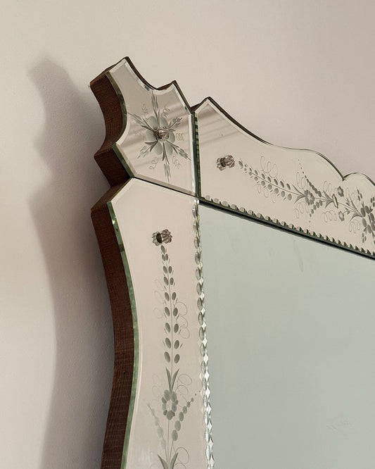 Large Venetian Mirror with Engraved Floral Border - Club Sourced
