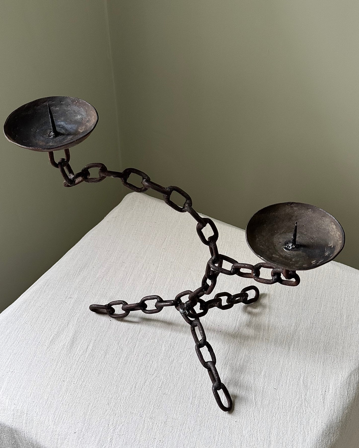 Brutalist Spanish Wrought Iron Chainlink Candelabra