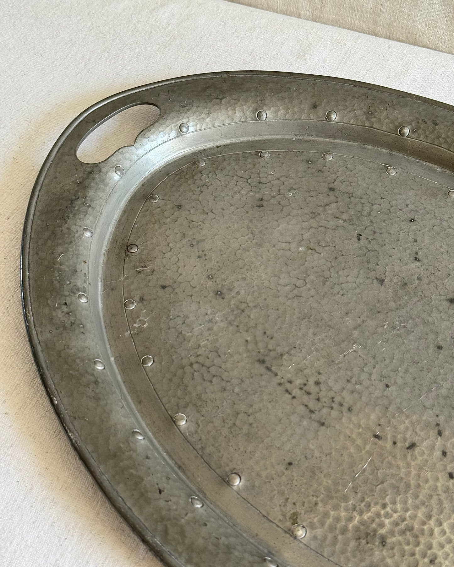 English Arts & Crafts Hammered Pewter Tray