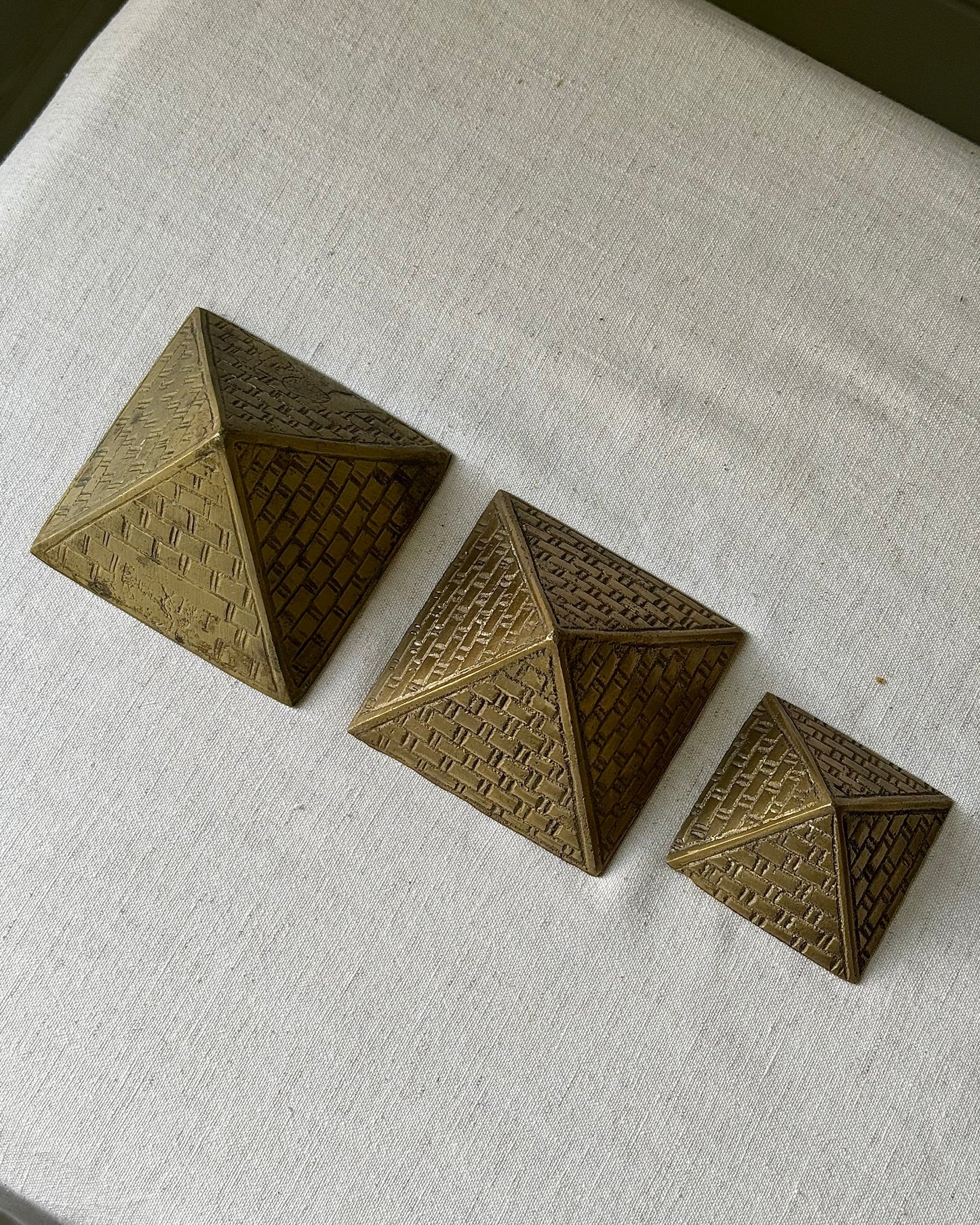 Trio of Brass Pyramids