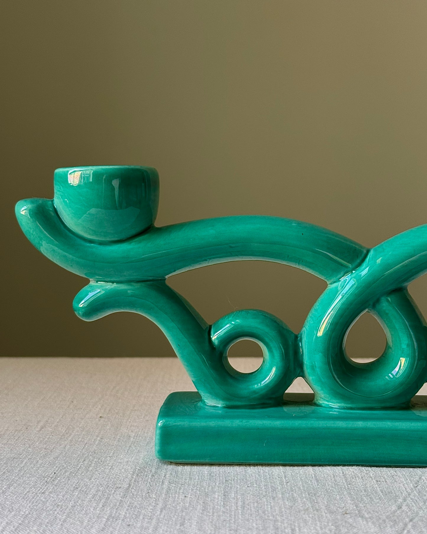 Vallauris Sculptural Turquoise Glazed Candlestick