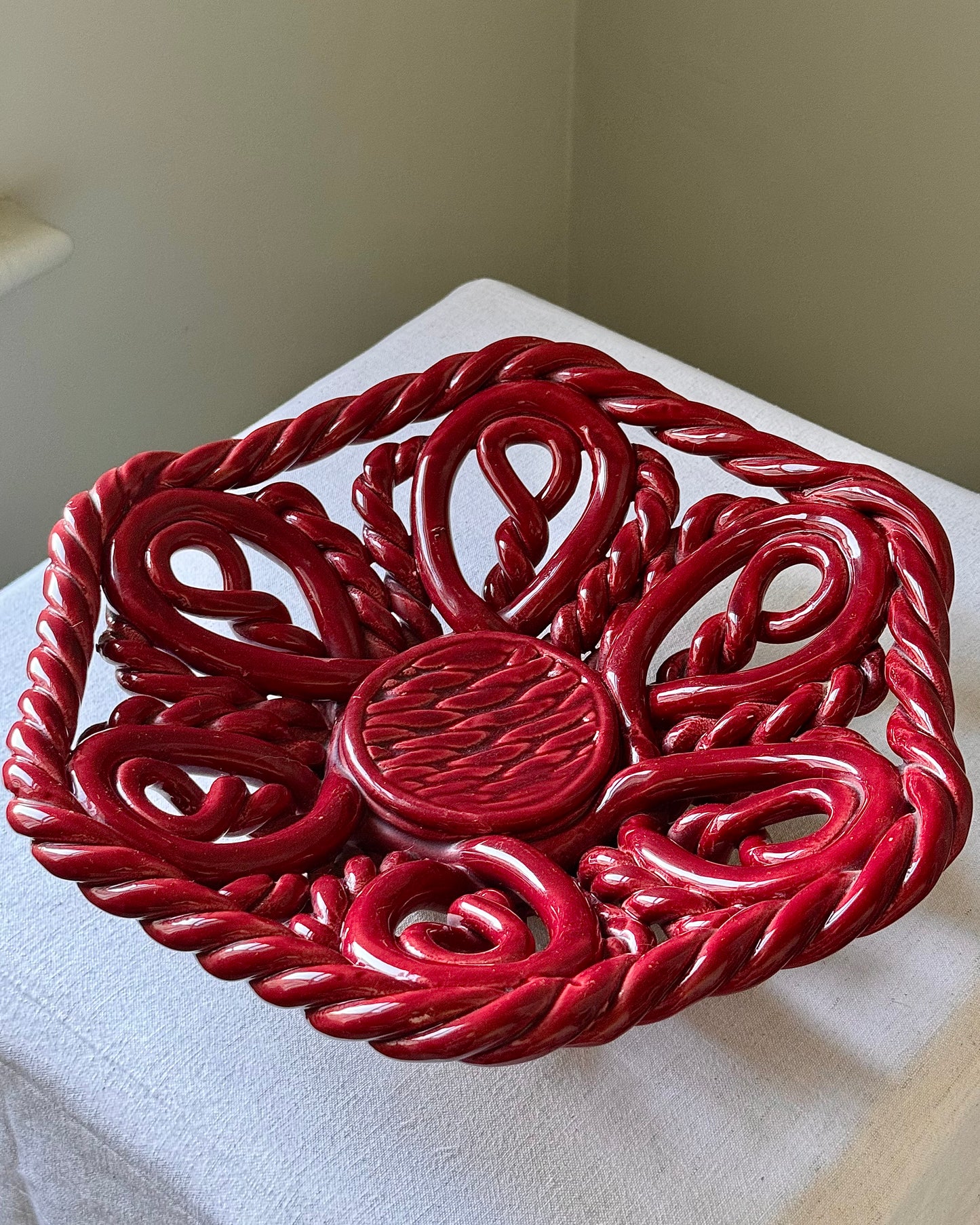 Large Glossy Red Vallauris Bowl