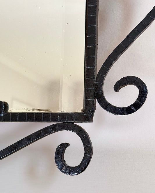 Large French Wrought Iron Scroll Mirror