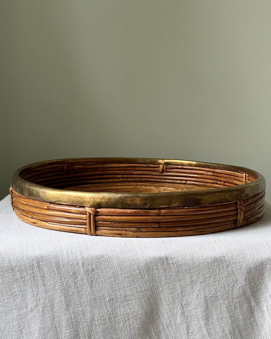 Large Italian Pencil Reed & Brass Round Tray