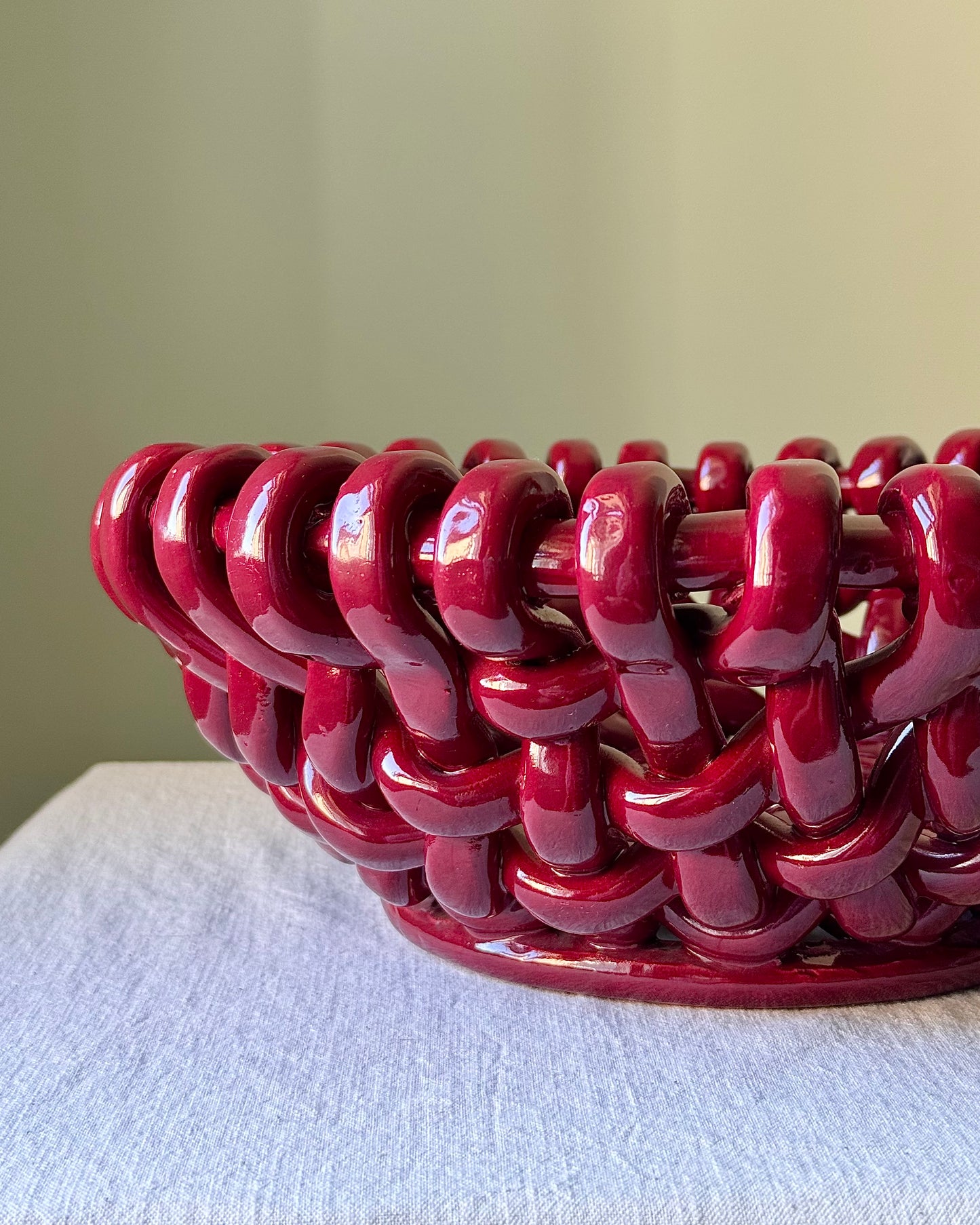 Jerome Massier Red Ceramic Weave Bowl