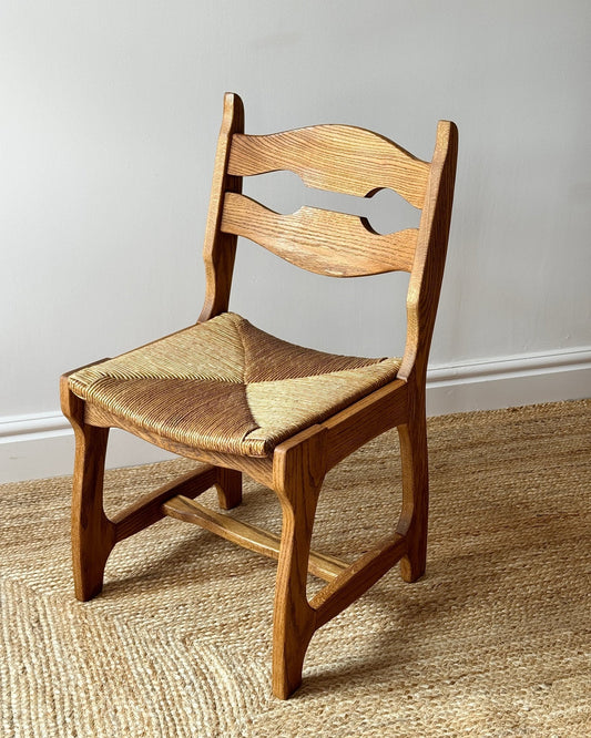 Set of Four Razor Back Oak & Rush Dining Chairs by Guillerme et Chambron - Club Sourced