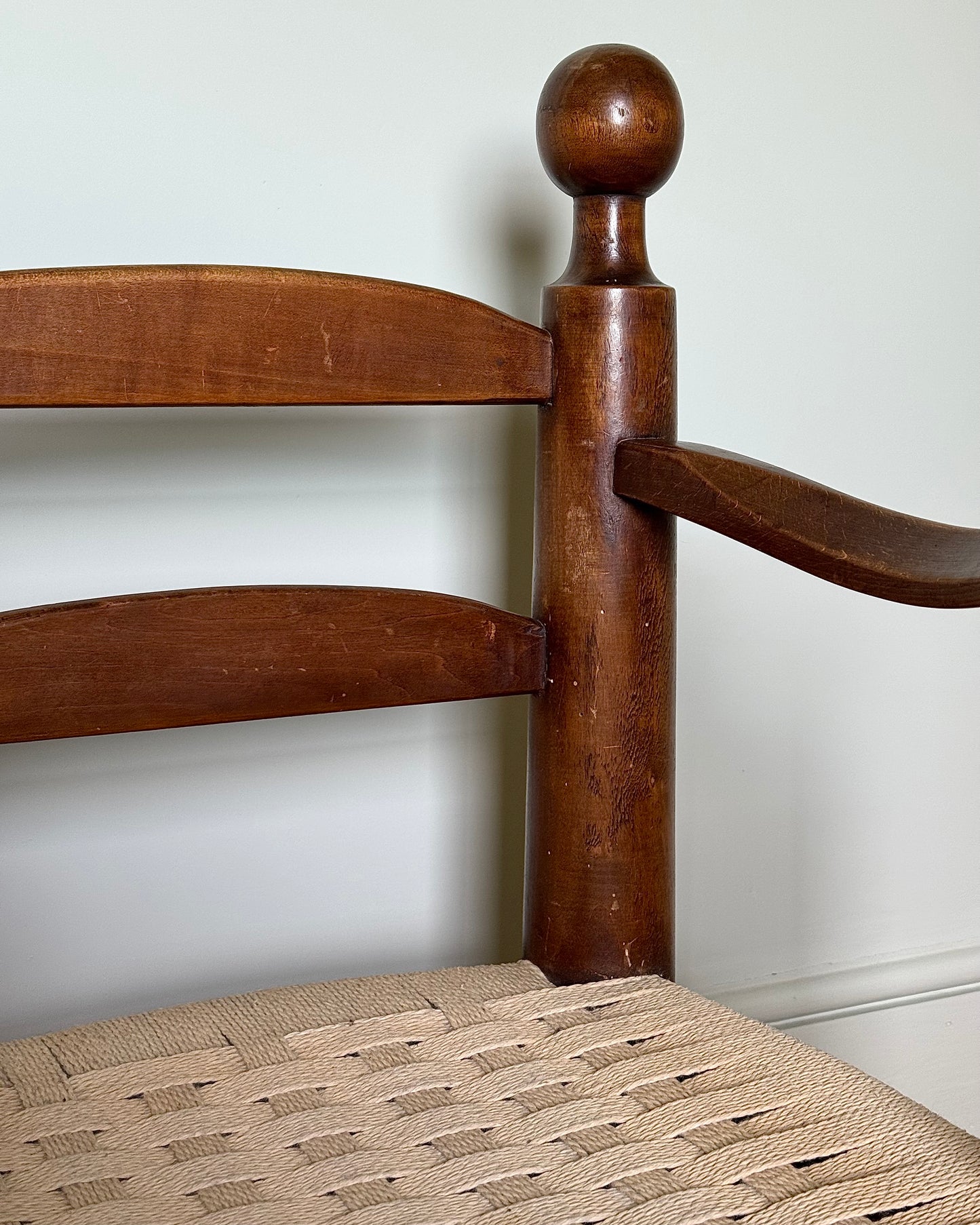 French Low Oak & Rope Armchair, in the style of Charles Dudouyt