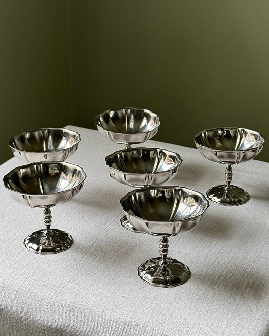 Set of 6 French Scalloped Stainless Steel Coupes