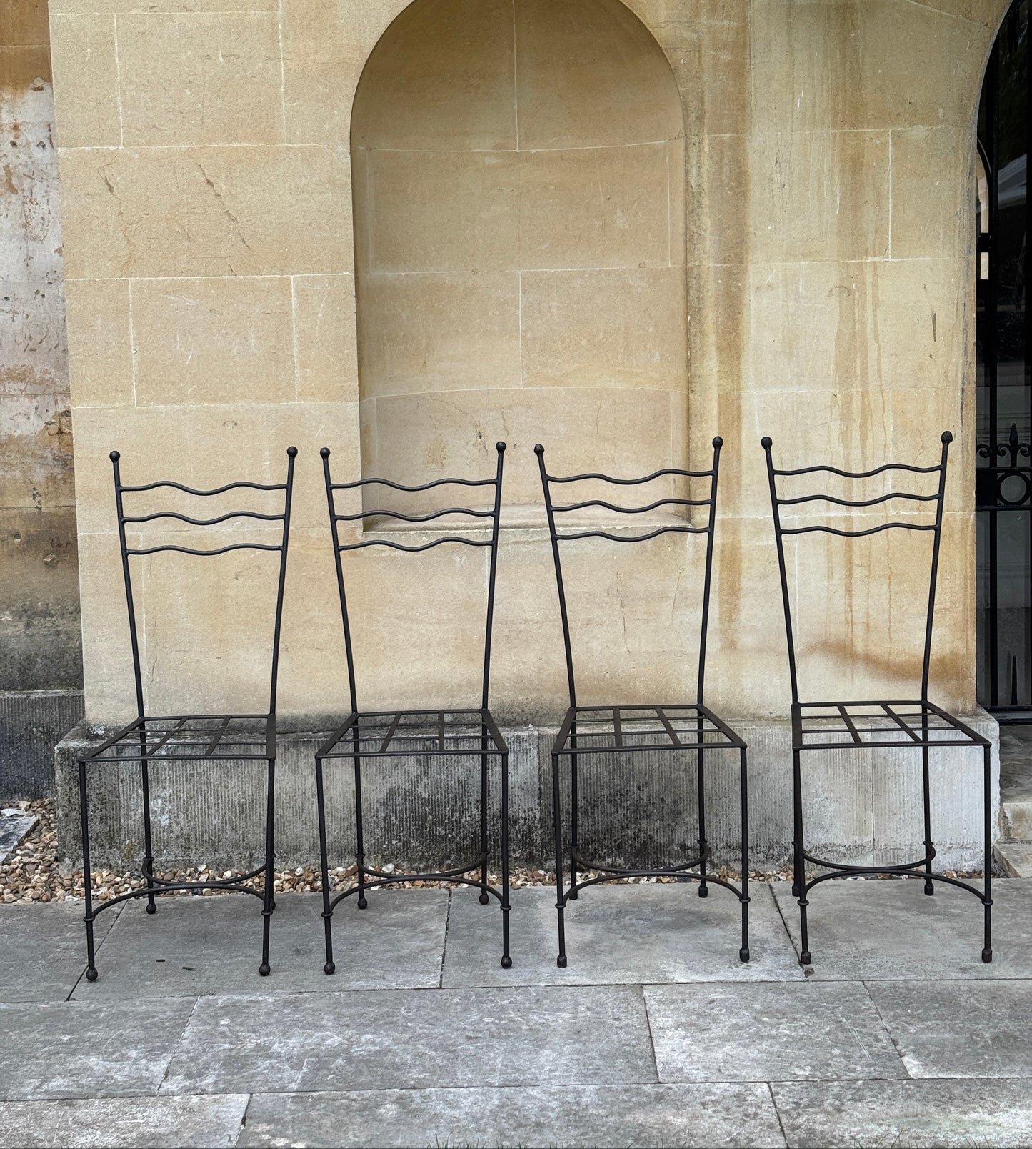 Set of 4 French Wrought Iron Post-modern Squiggle Dining Chairs