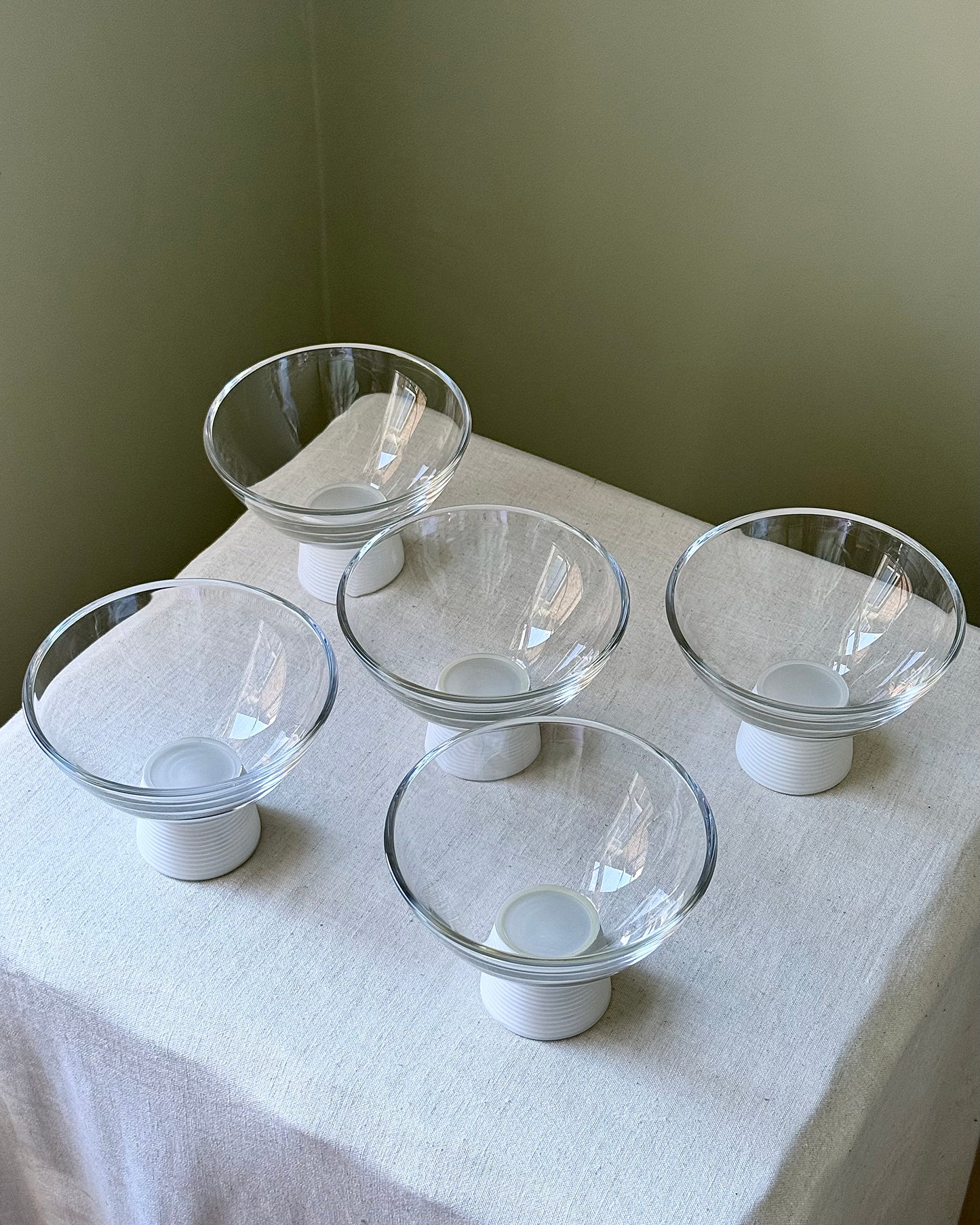 2 x Sets of 5 1970’s Italian Alabaster Pedestal Bowls