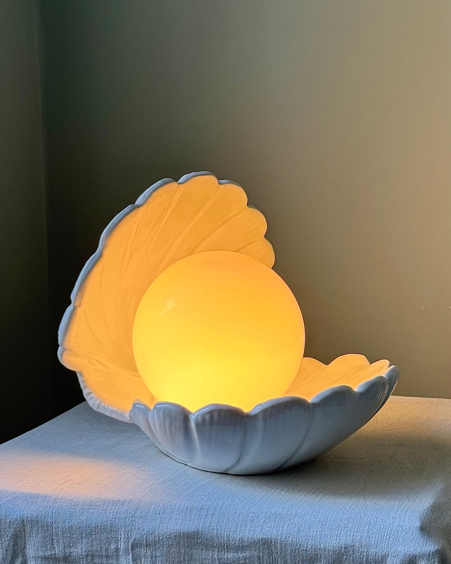 1970’s Italian Ceramic Shell Lamp with Glass Globe