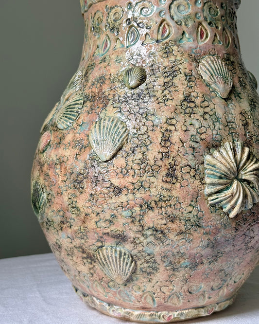 Large Studio Pottery Shell Vase