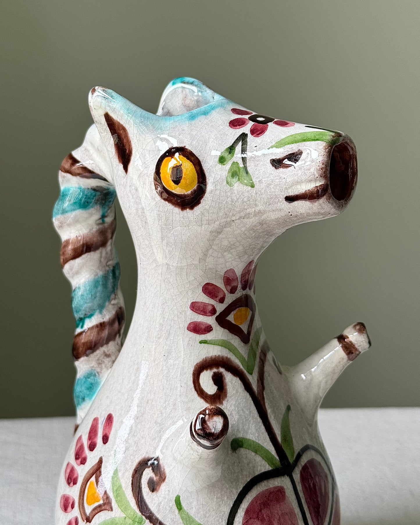 Mid-Century Greek Folk Art Horse Pitcher by Nikos Kourtzis, Circa 1950’s
