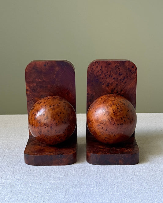 Art Deco Burr Wood Sphere Bookends