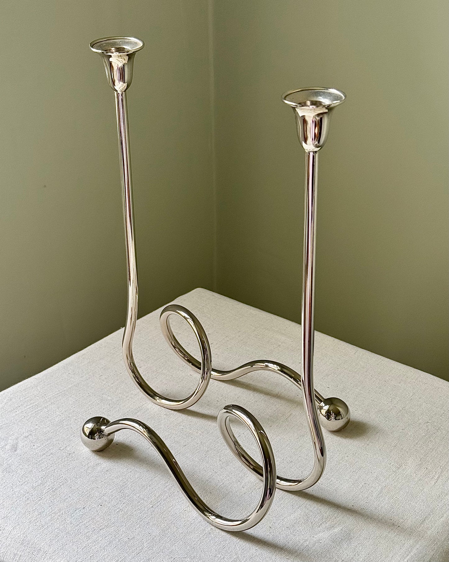 1990’s Italian Chrome Tall Sculptural Candlesticks