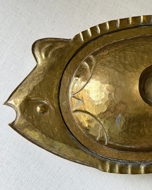 Arts & Crafts Hammered Brass Fish Serving Dish