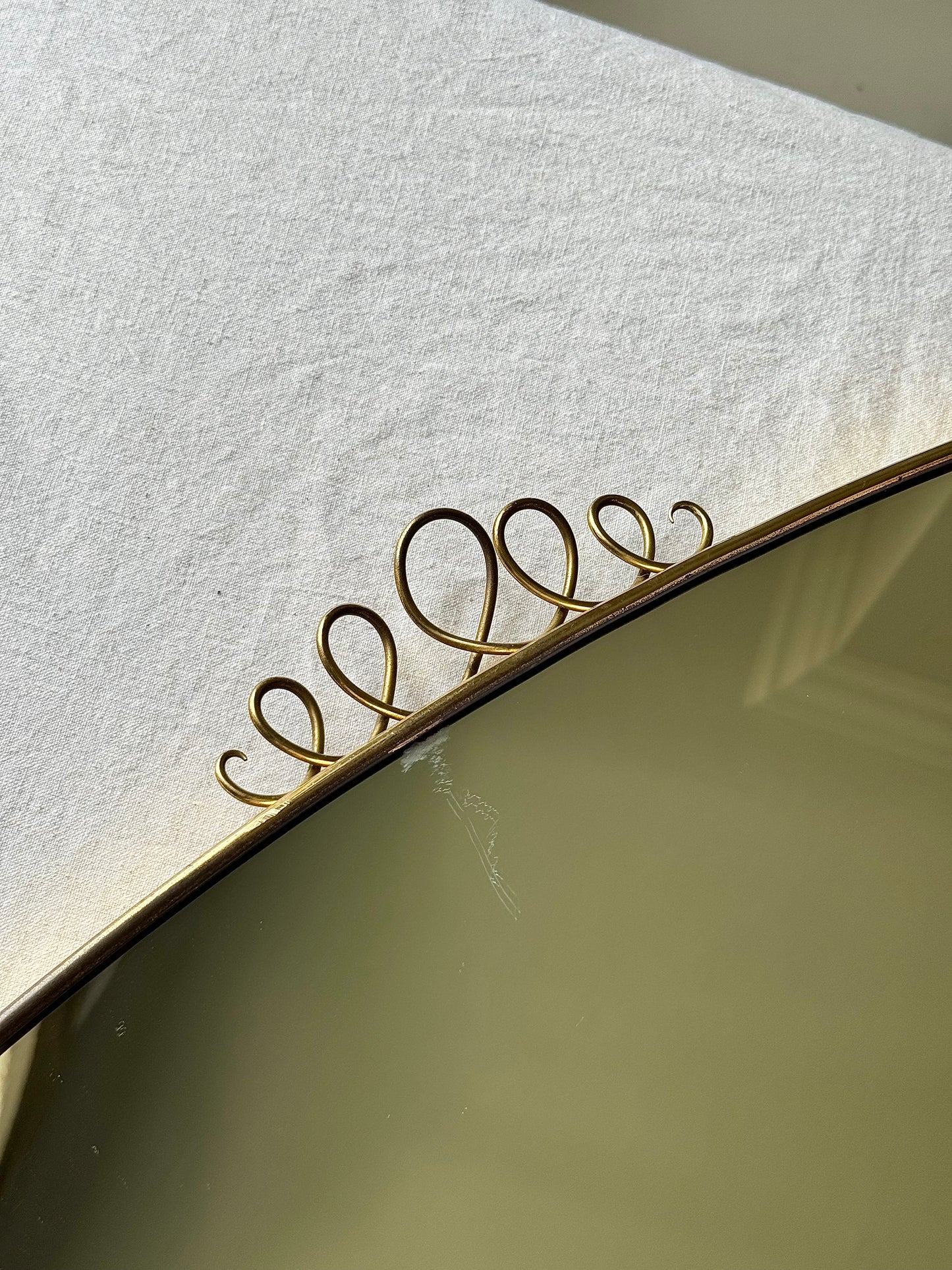 Large Italian Mid-century Brass Shield Mirror