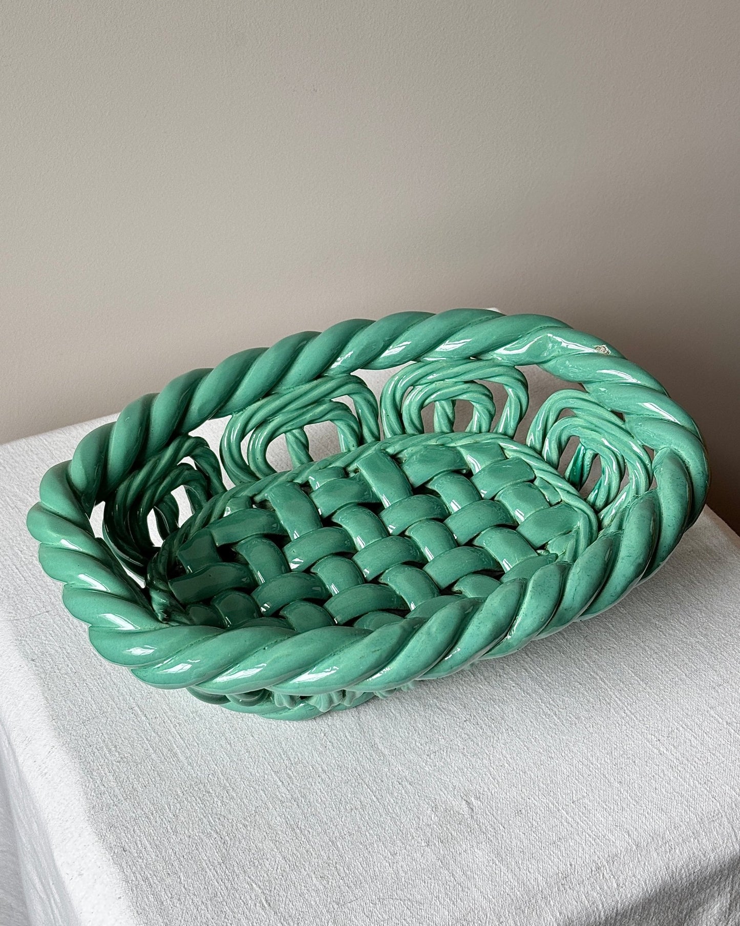 Vallauris Green Glaze Woven Ceramic Bowl - Club Sourced