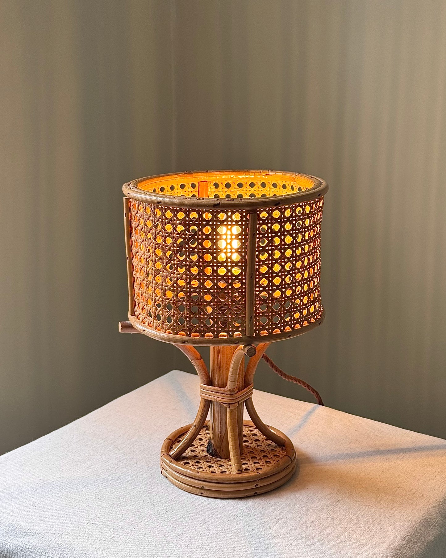 Italian Rattan & Cane Table Lamp, 1970s