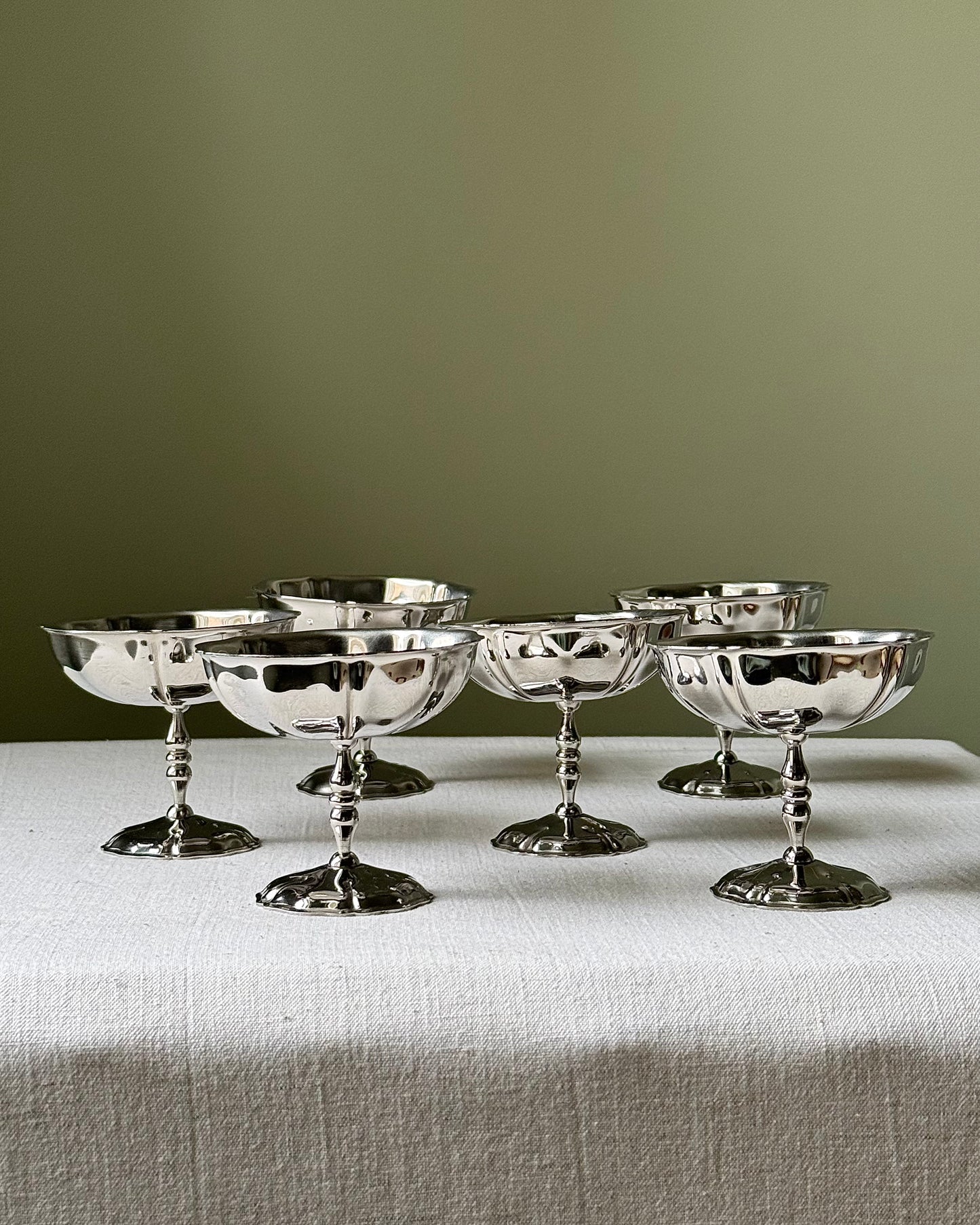 6 x French Scalloped Stainless Steel Coupes