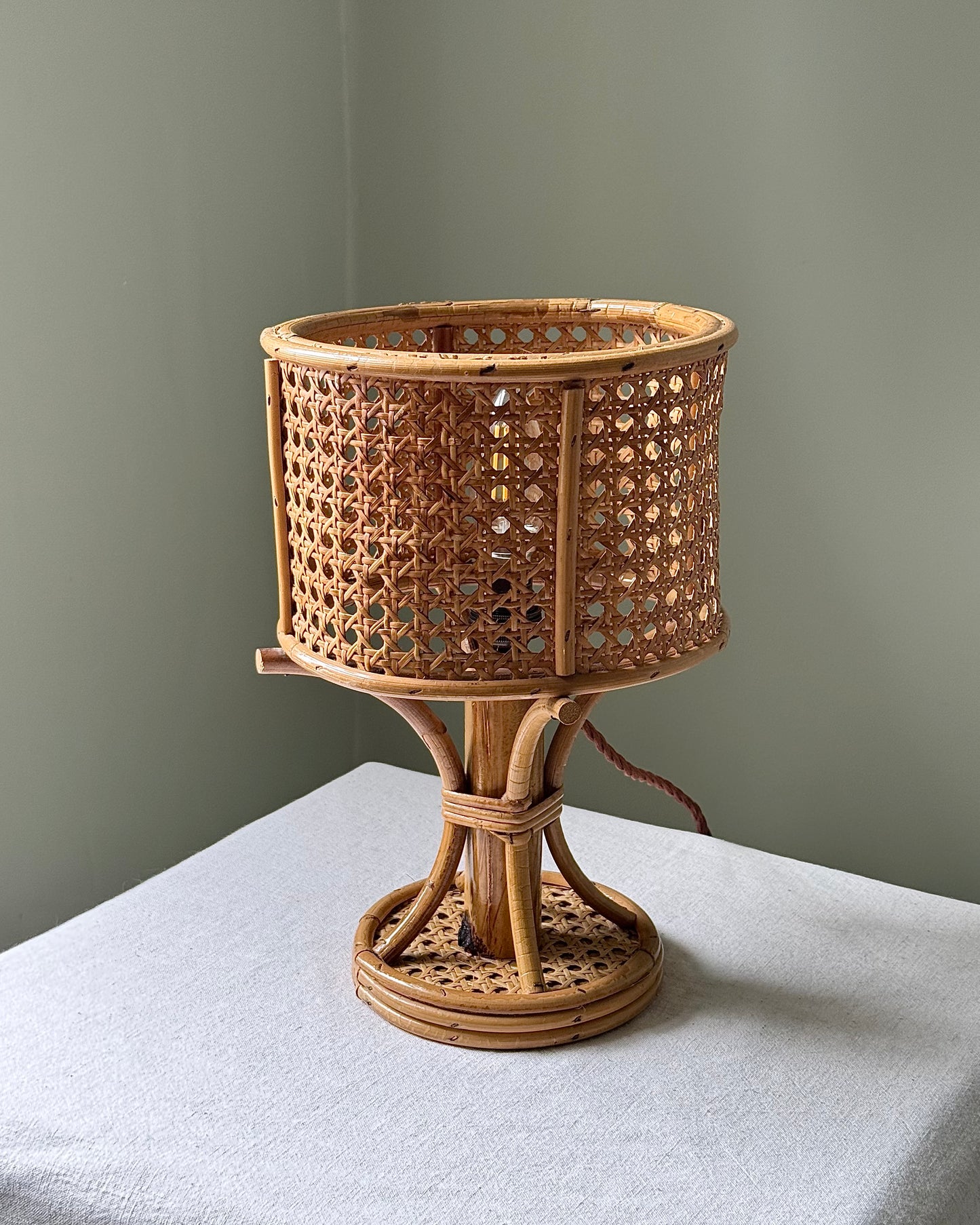Italian Rattan & Cane Table Lamp, 1970s