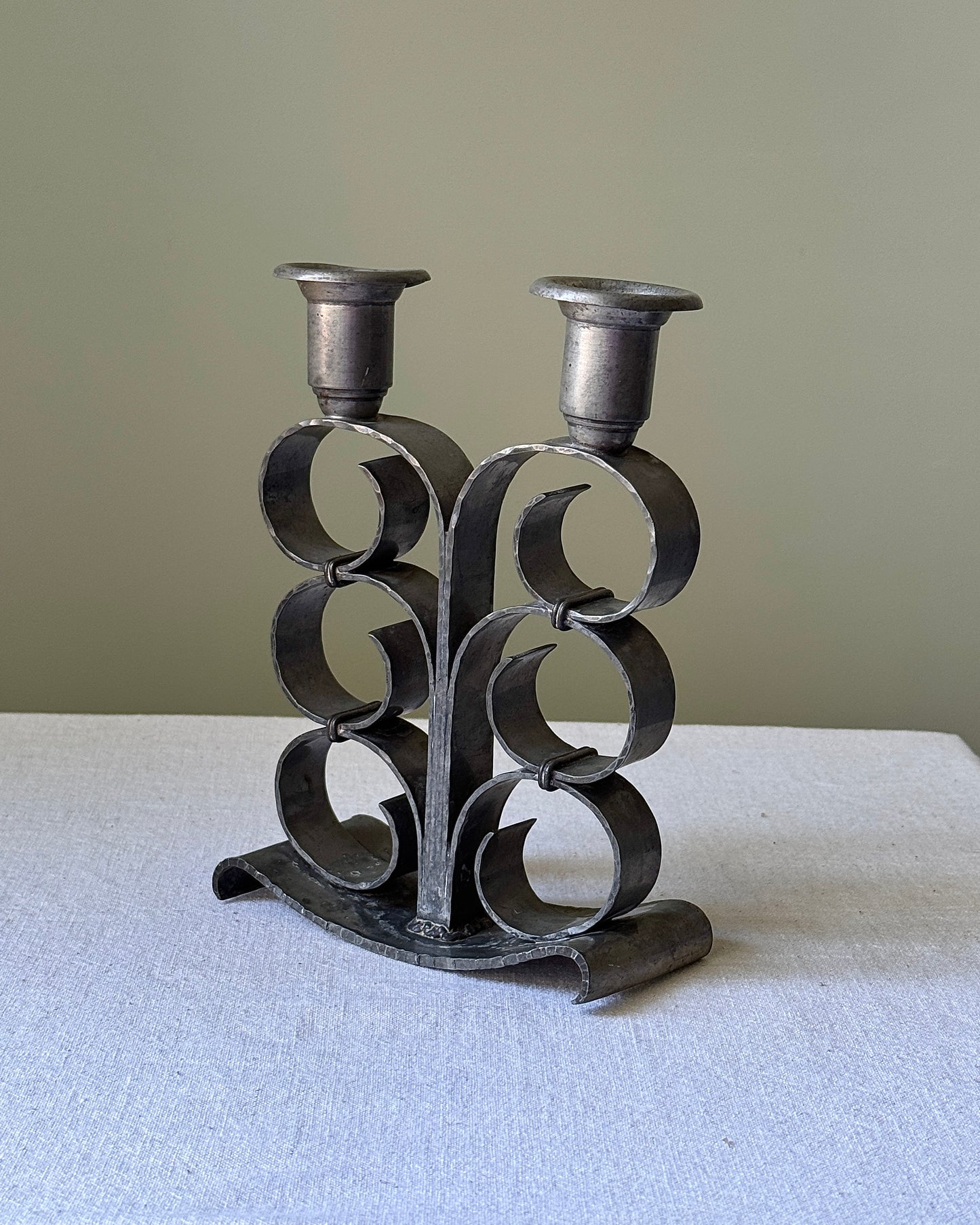 Pair of Hammered Pewter Candlesticks