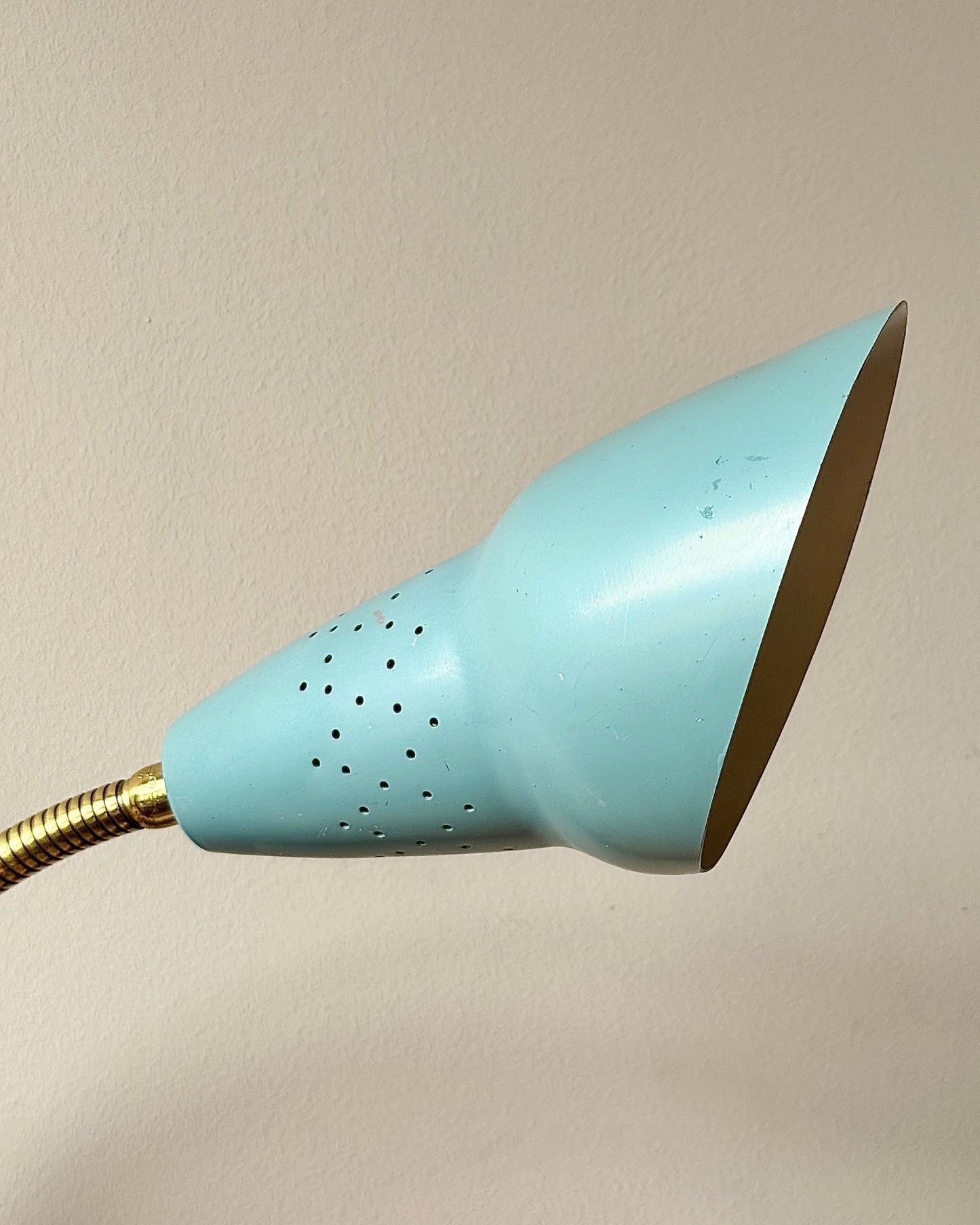 Double Gooseneck Blue & Brass AJH Wall Light, Sweden c.1950s - Club Sourced