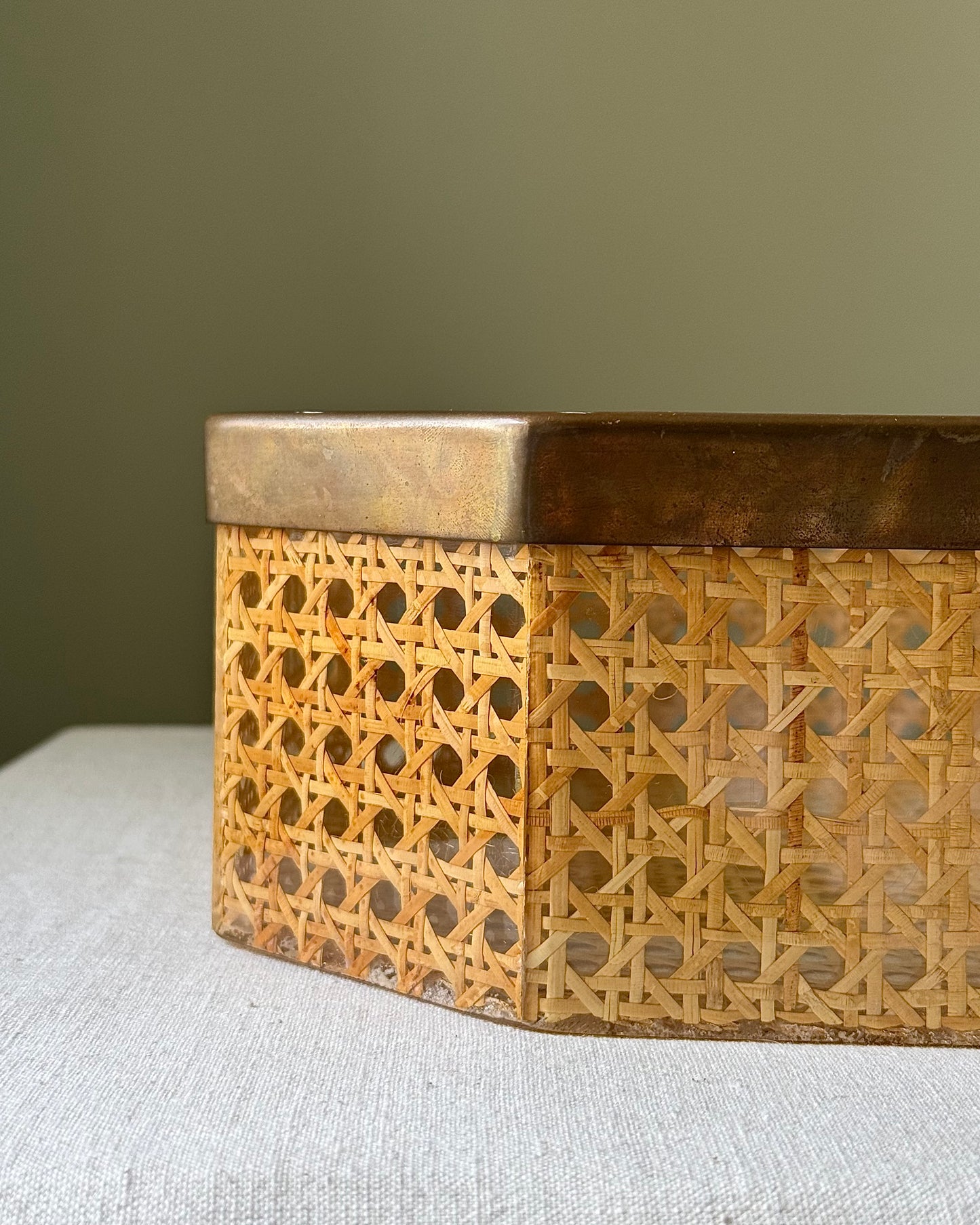 Lucite Cane & Brass Octagonal Box, attributed to Christian Dior