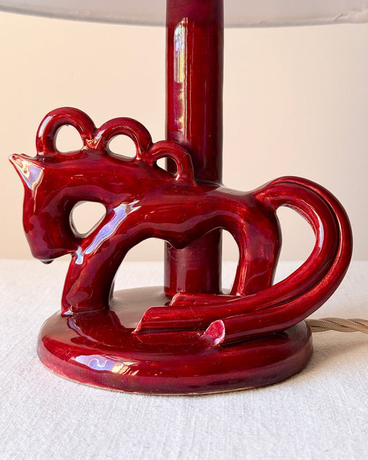 Red Ceramic Stylised Horse Table Lamp - Club Sourced
