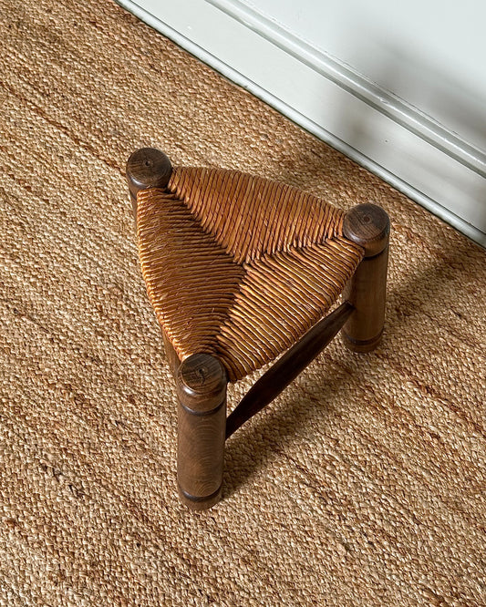 French Oak & Rush Stool, In the manner of Charles Dudouyt