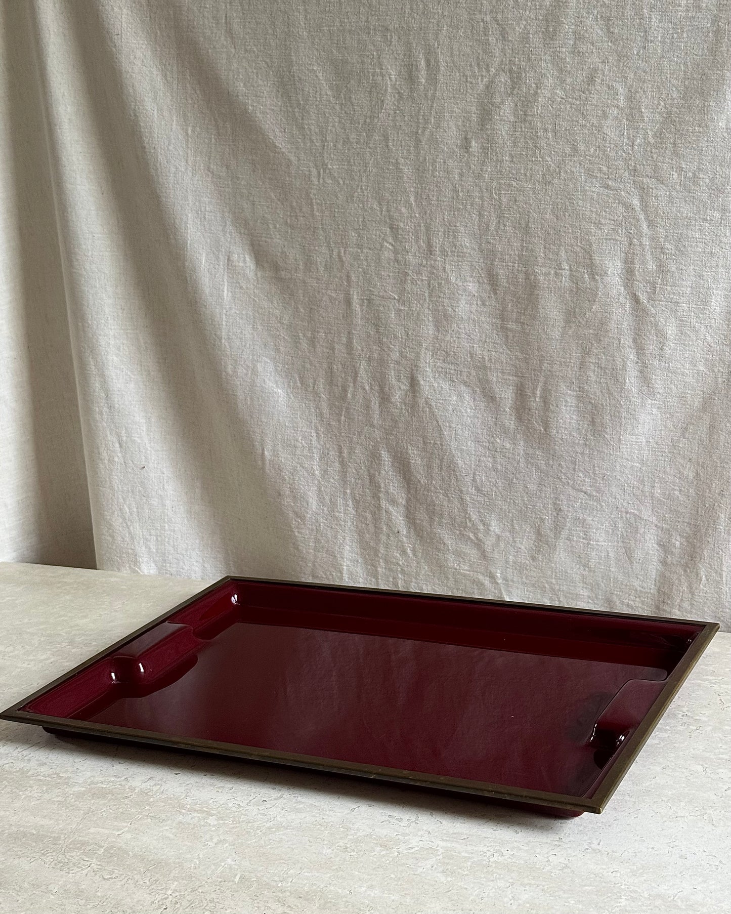 1970’s Large Italian Oxblood Acrylic & Brass Tray
