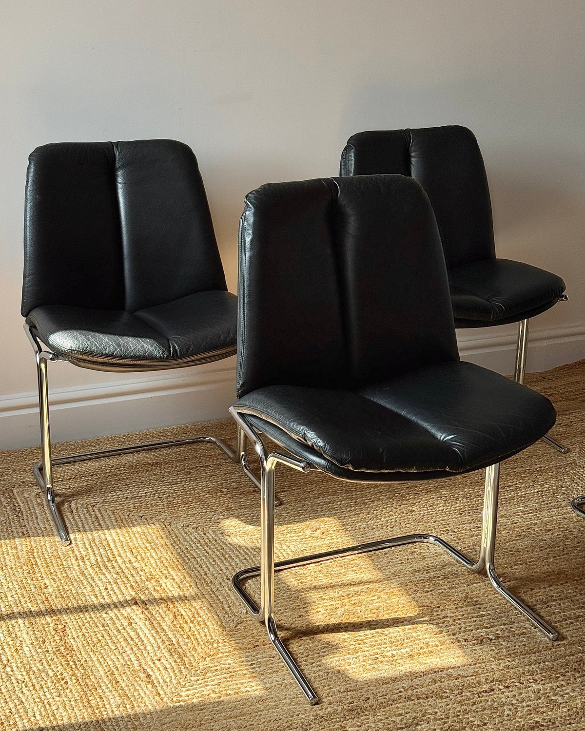 Set of Four Chrome and Leather Dining Chairs, Attributed to Tim Bates for Pieff 1970s - Club Sourced