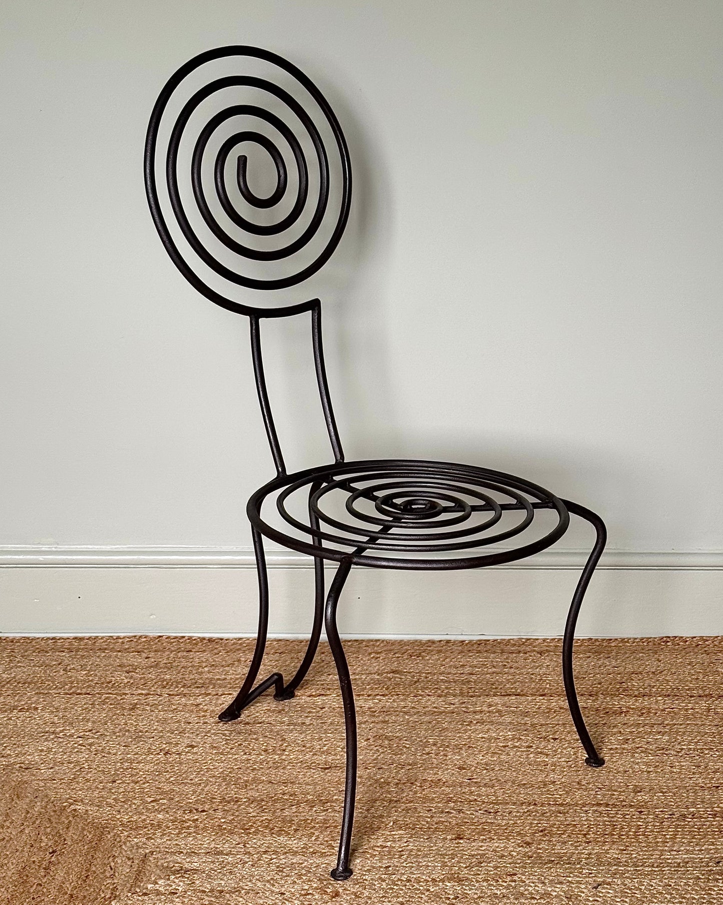 French Atelier Wrought Iron Spiral Accent Chairs, Signed JTS