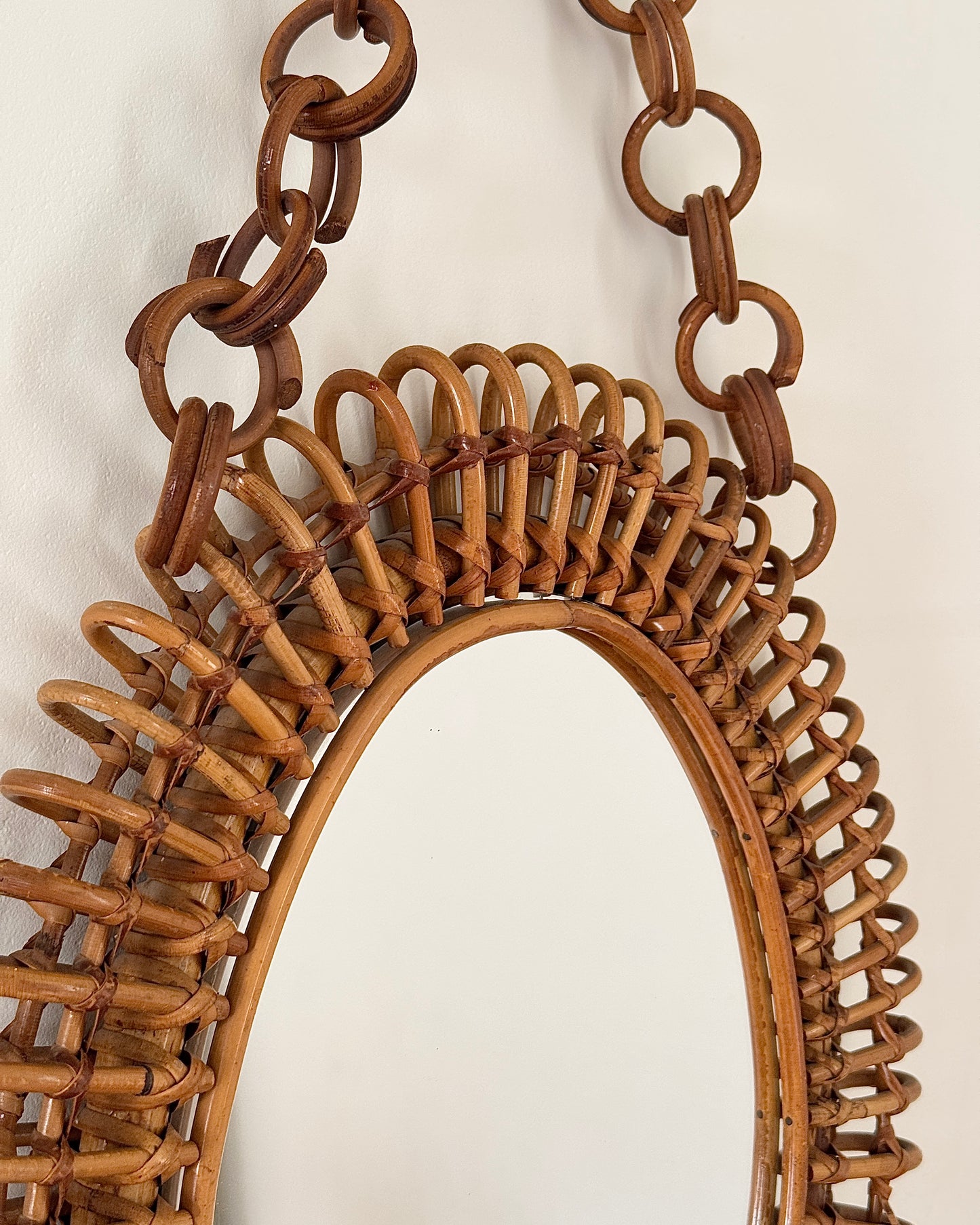 Italian Rattan Looped Mirror, in the manner of Franco Albini