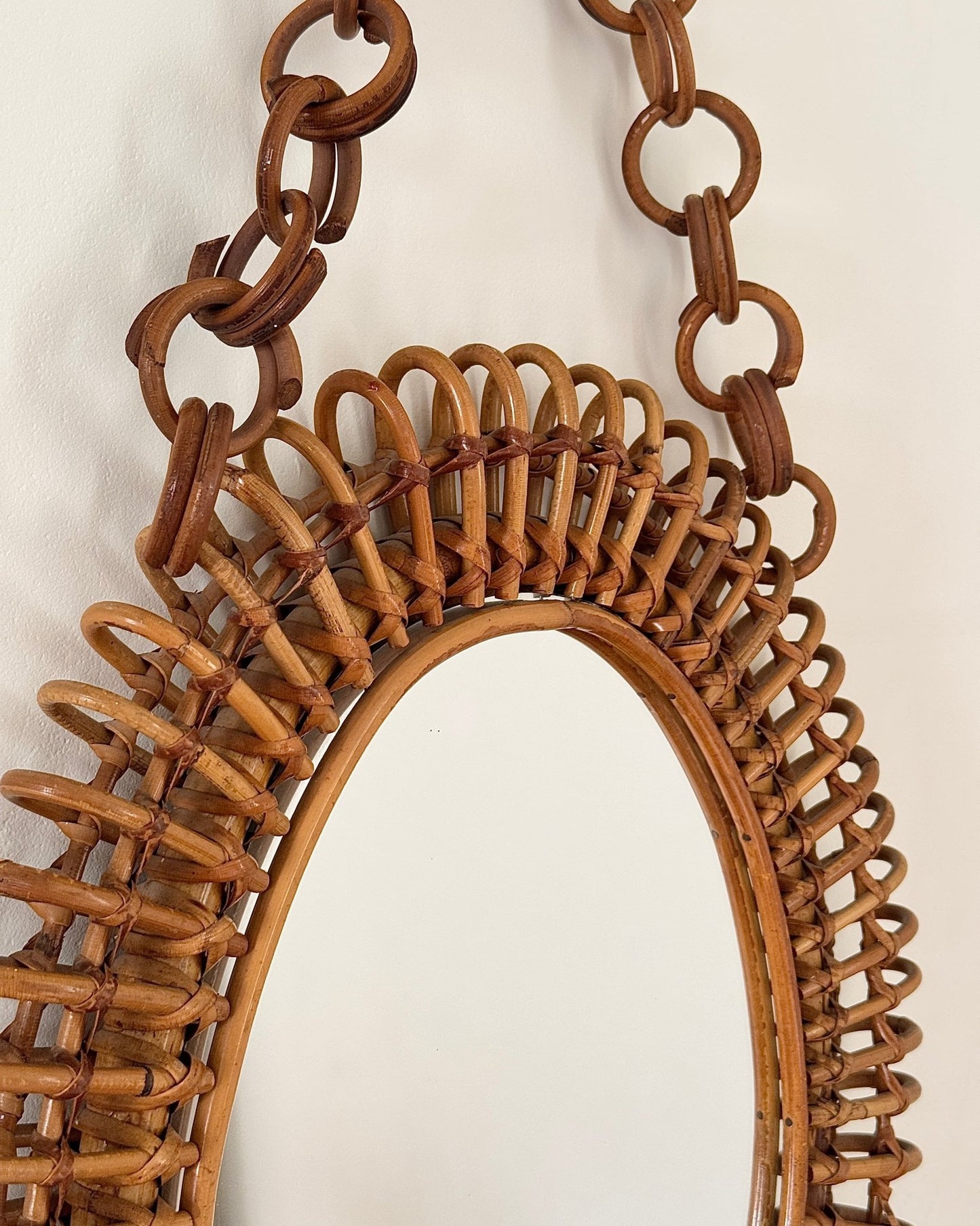 Italian Rattan Looped Mirror, in the manner of Franco Albini - Club Sourced