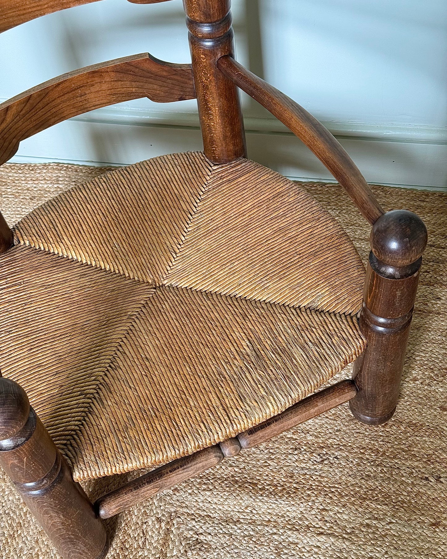 Pair of Charles Dudouyt Oak and Rush Armchairs, 1940s