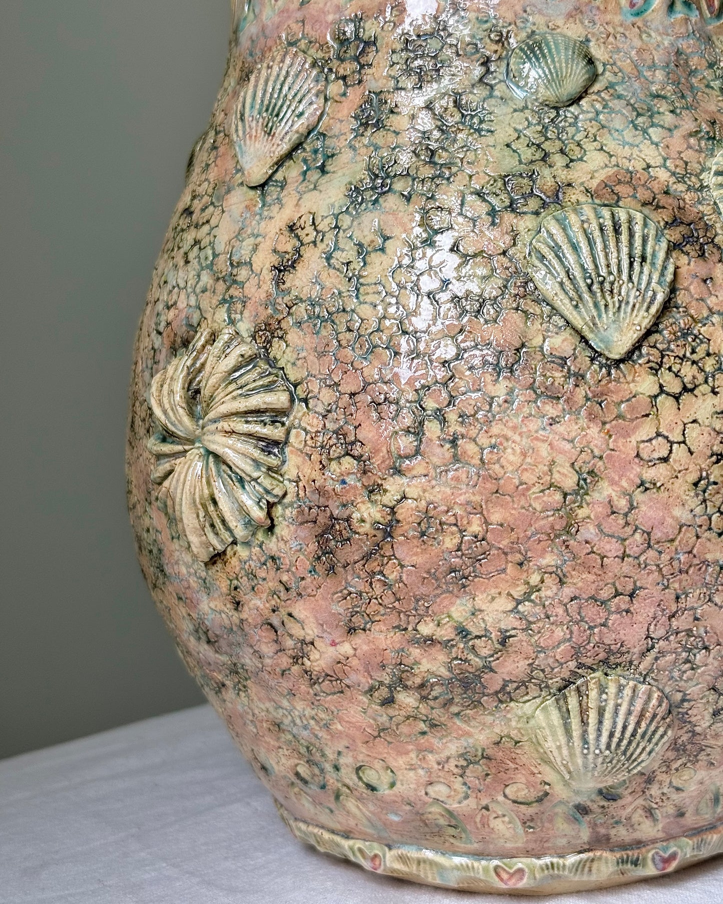 Large Studio Pottery Shell Vase
