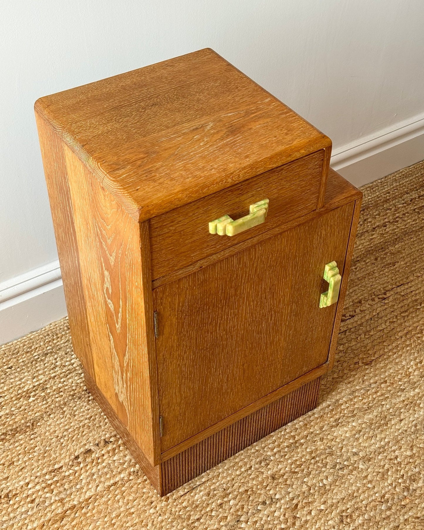 Pair of Art Deco Limed Oak Bedside Tables, c.1930 - Club Sourced