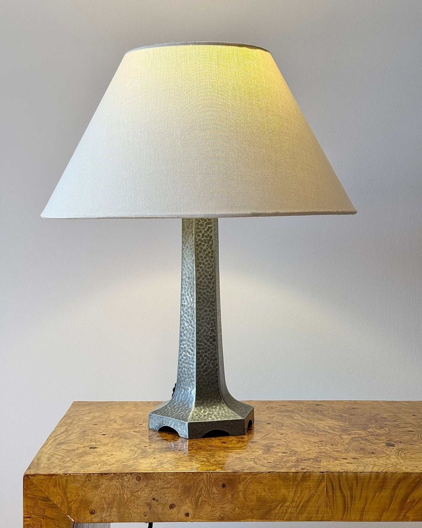 English Arts & Crafts Hammered Pewter Table Lamp - Club Sourced