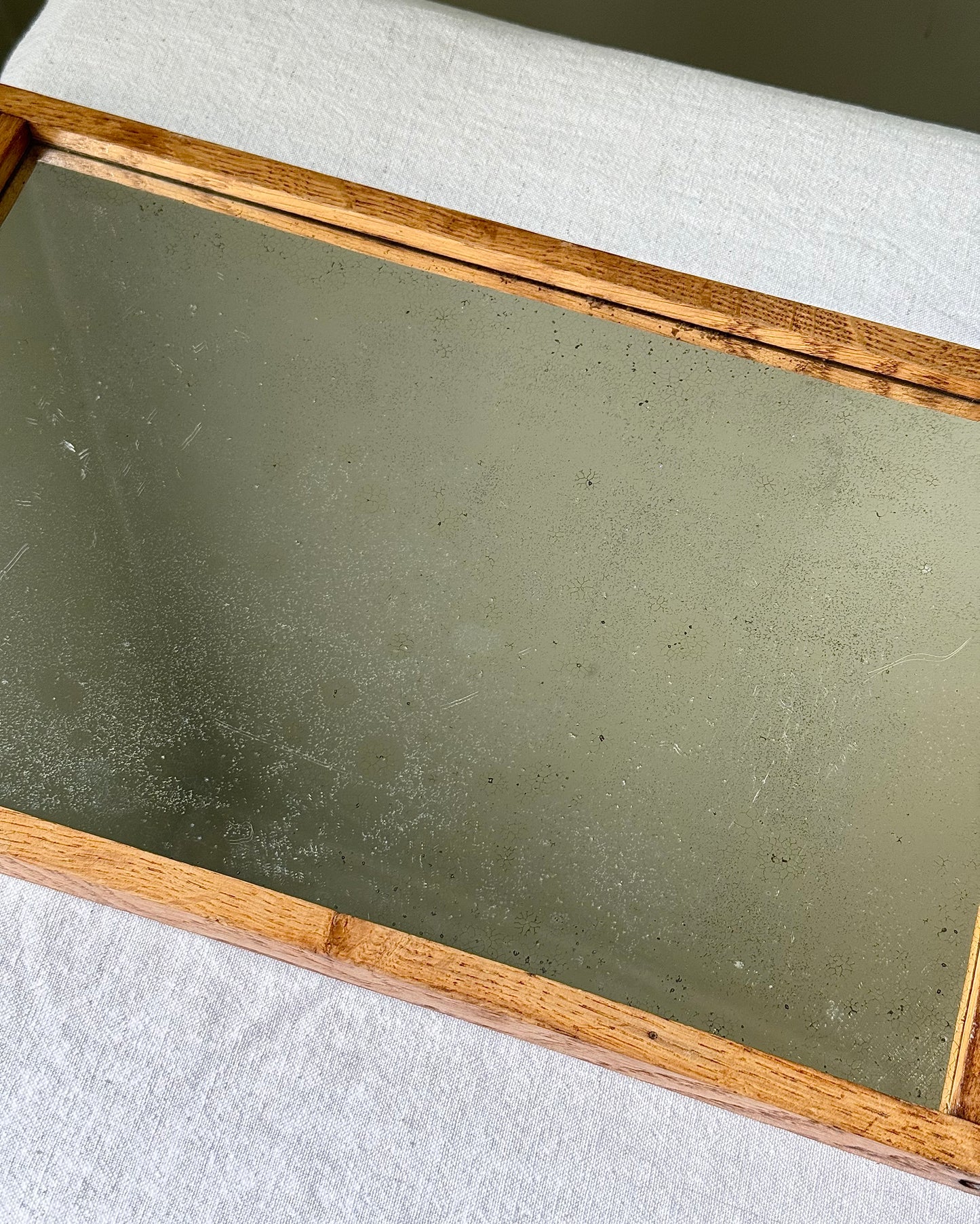 French Art Deco Wood & Glass Display Tray