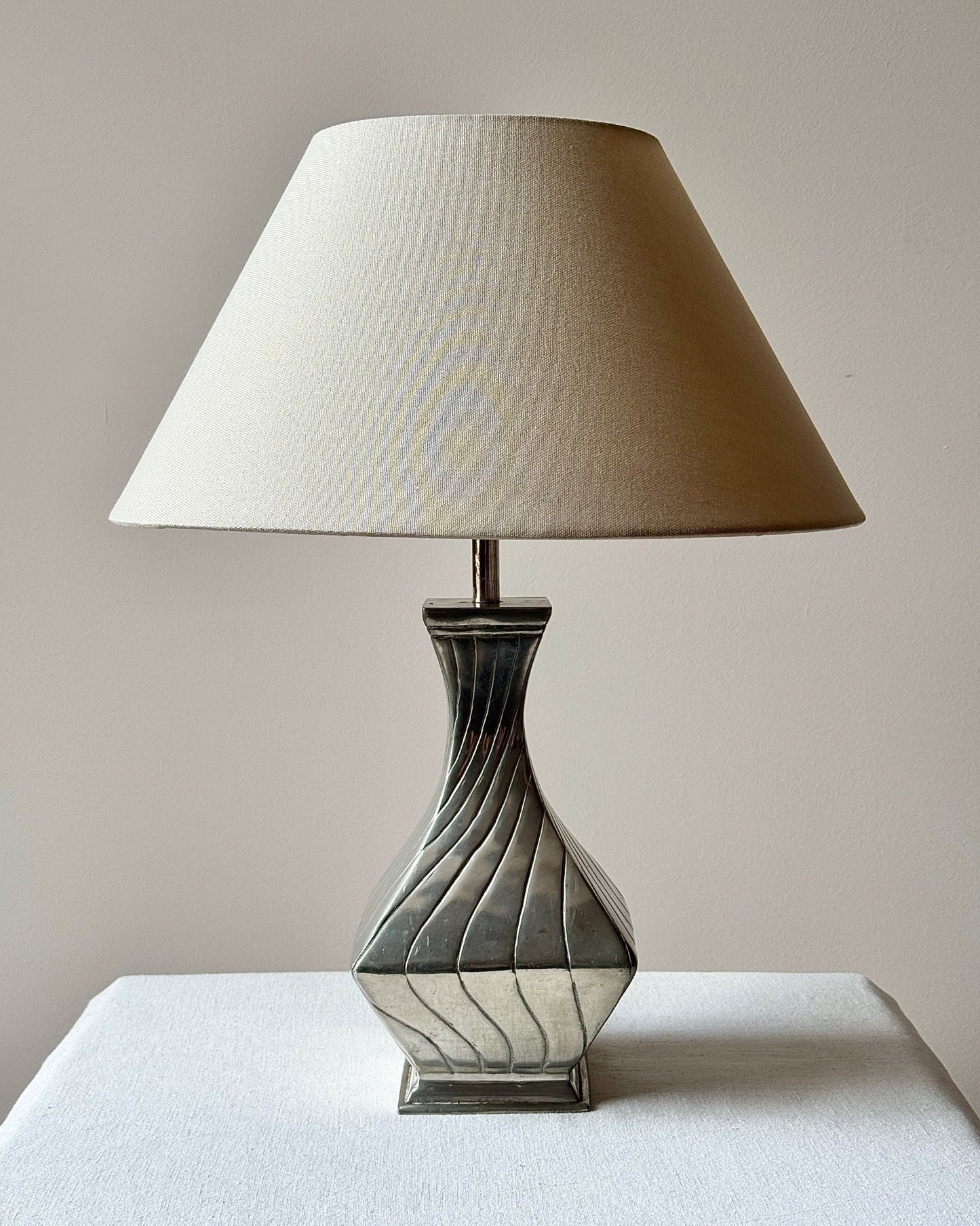 Twisted Pewter Table Lamp, signed De Campos - Club Sourced