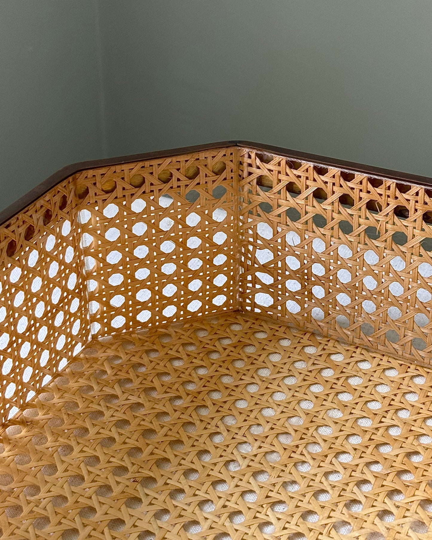 Lucite Cane & Brass Octagonal Box, attributed to Christian Dior