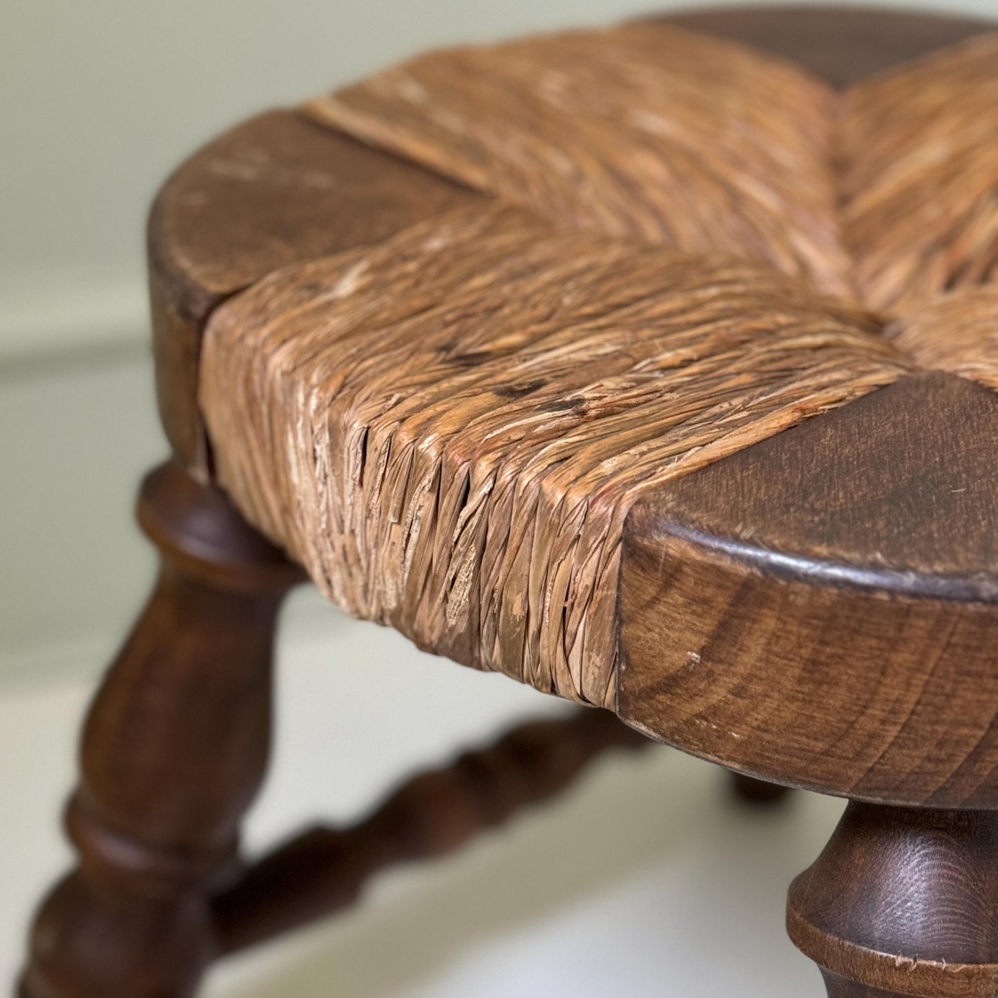 Brutalist Oak Woven Rush Stool