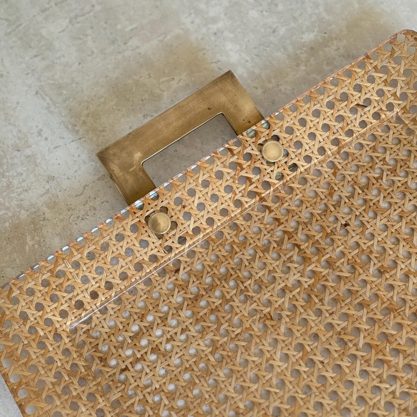 1970's Christian Dior Lucite Cane Brass Tray