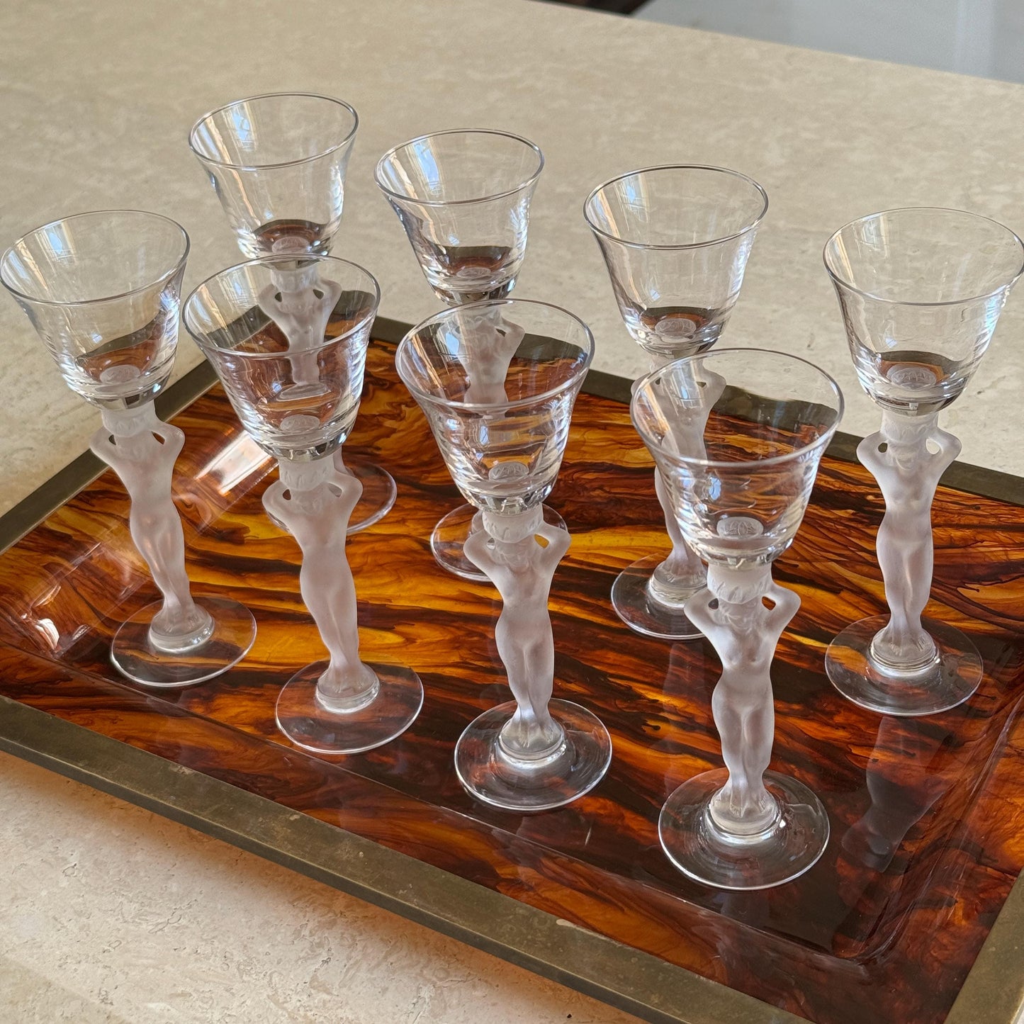 Set of 8 Crystal Venus Lady Liqueur Glasses