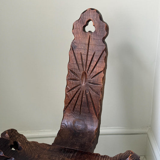 Spanish Brutalist Carved Oak Chair