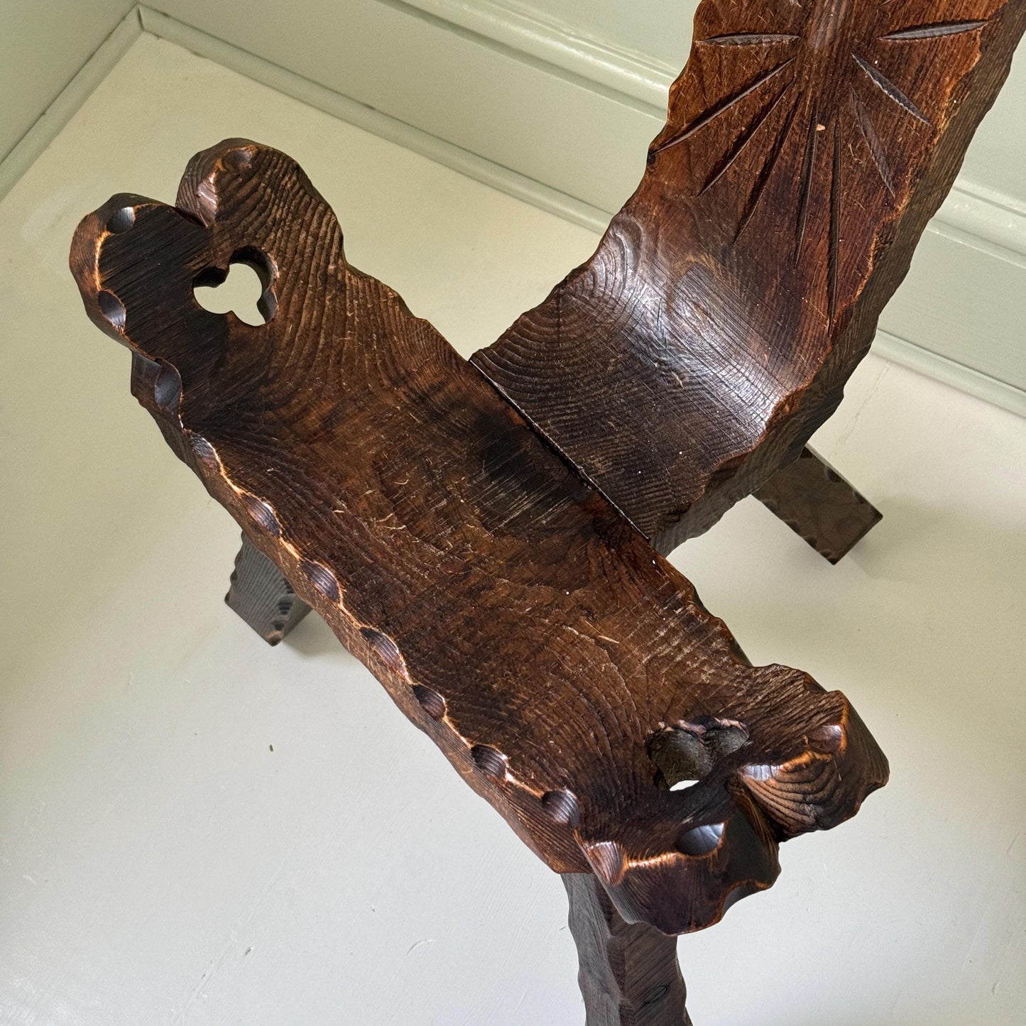 Spanish Brutalist Carved Oak Chair