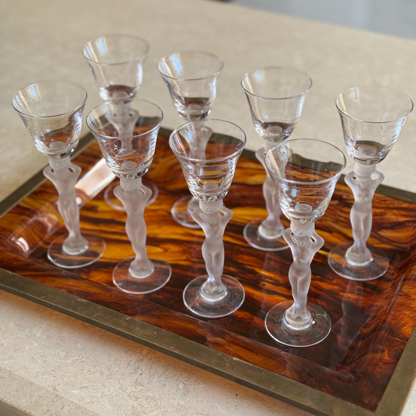 Set of 8 Crystal Venus Lady Liqueur Glasses
