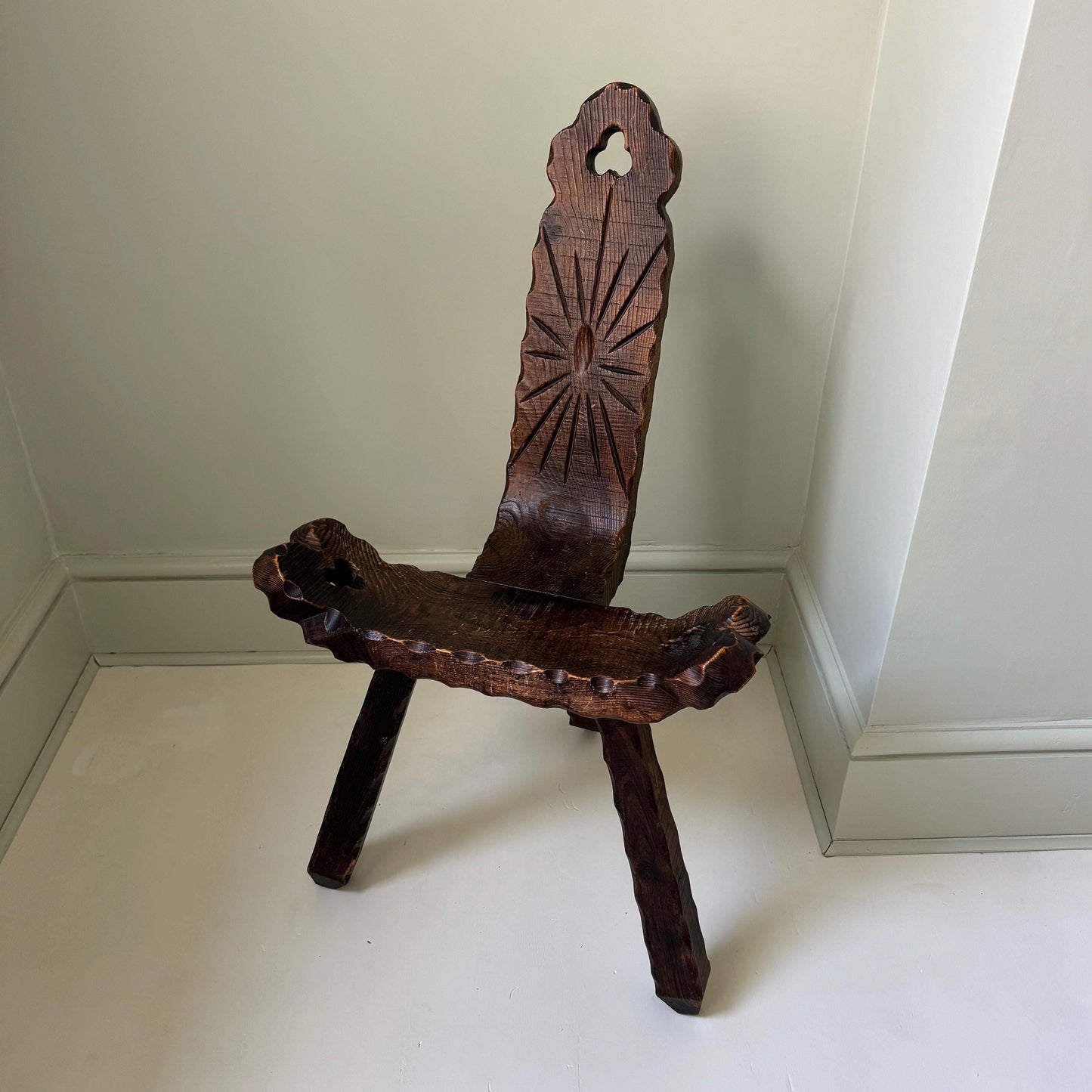 Spanish Brutalist Carved Oak Chair